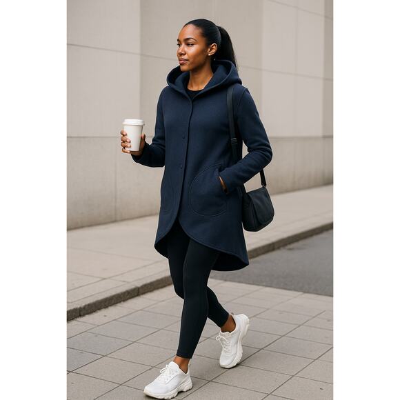 Lululemon Jackets & Blazers - Lululemon City Bound Wrap Jacket Hoodie M Heathered Deep Indigo Long Coat